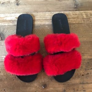 Bamboo Faux Fur Red Slippers  Indoor/Outdoor  9